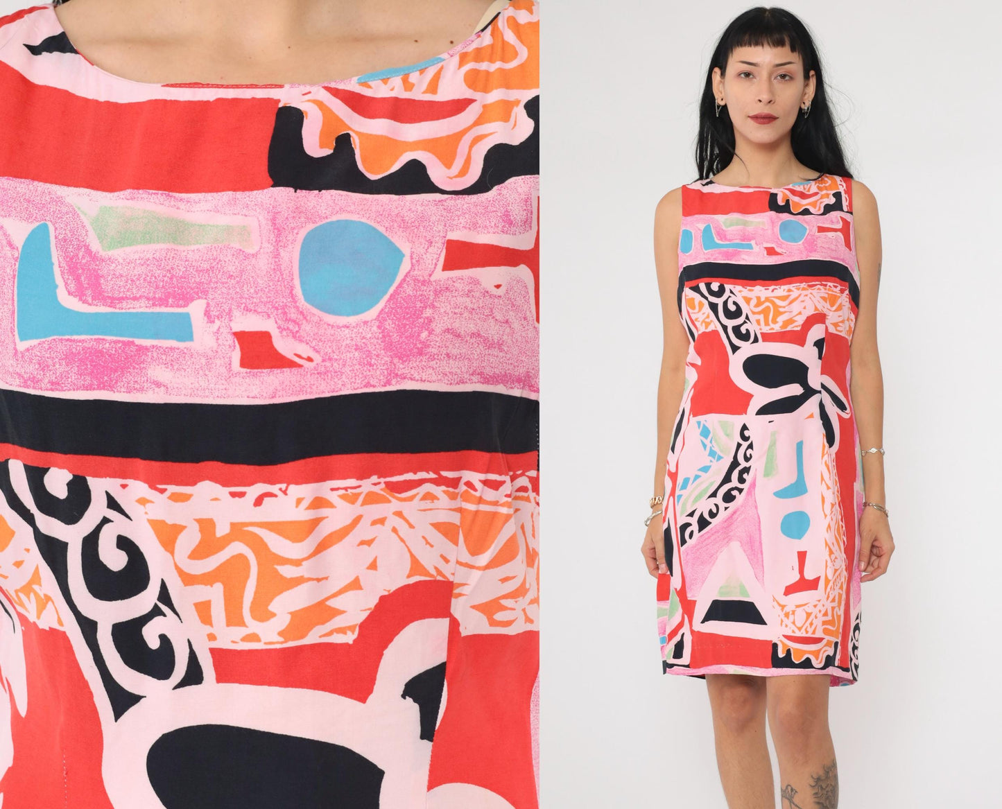 90s Ducci Pink Abstract Floral Sheath Mini Dress Sleeveless Small