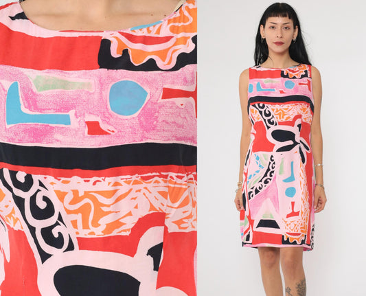 90s Ducci Pink Abstract Floral Sheath Mini Dress Sleeveless Small