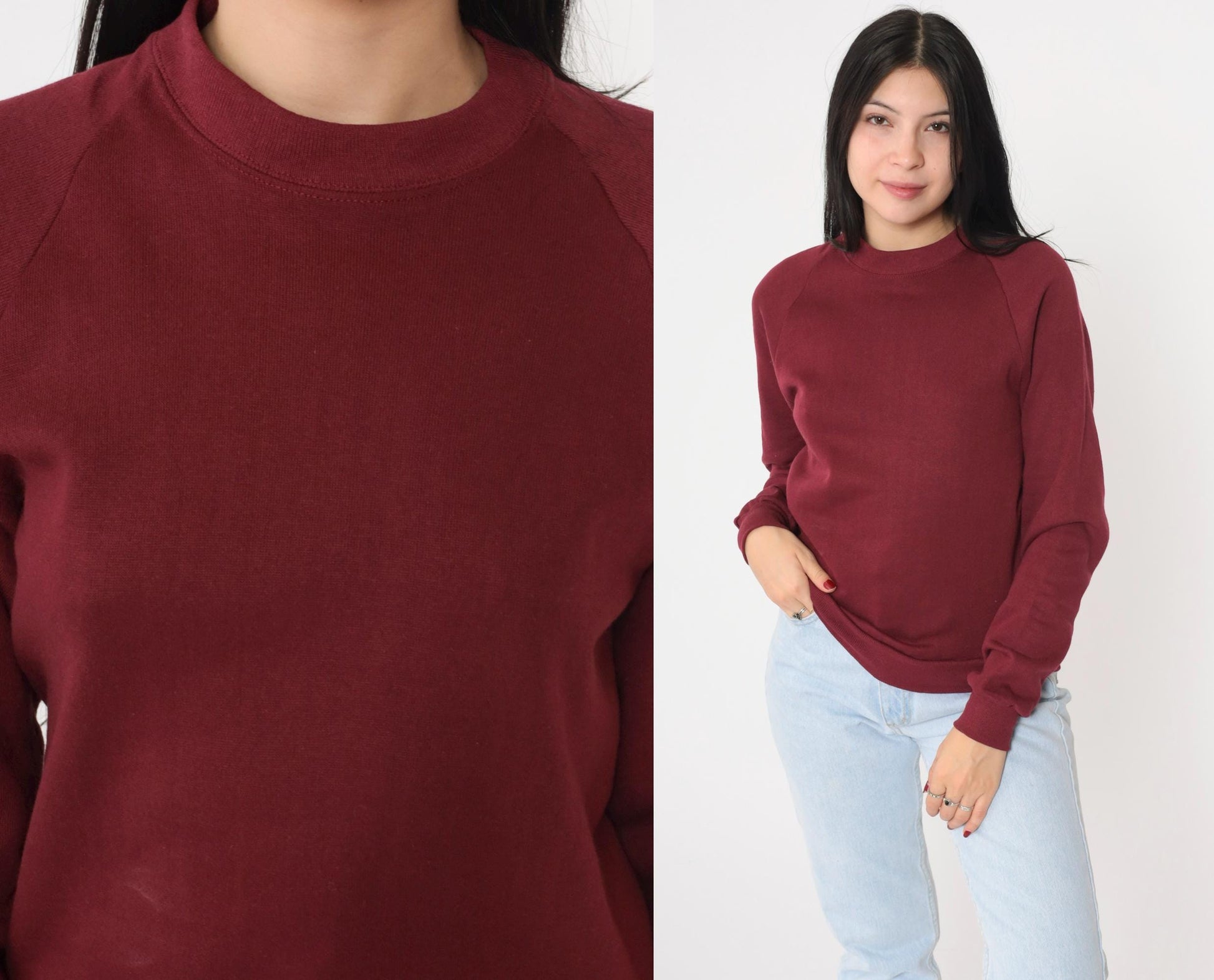90s Jerzees Burgundy Crewneck Sweatshirt Raglan Sleeve Extra Small
