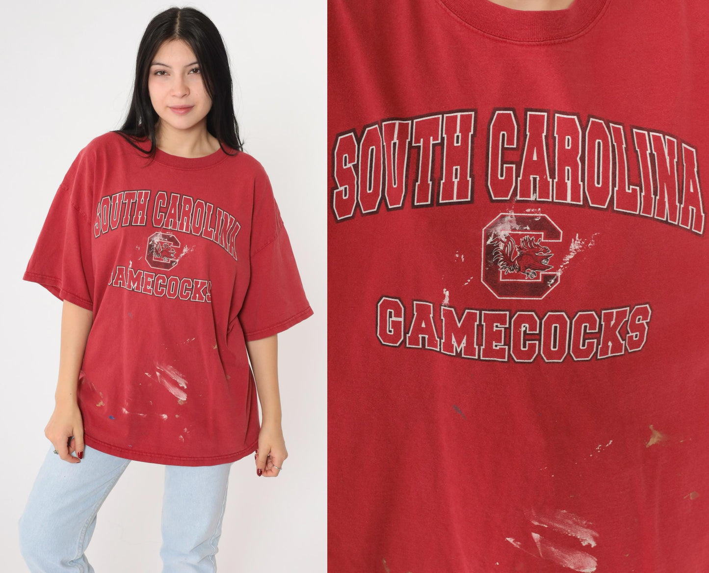 00s South Carolina Gamecocks Paint Splatter Graphic Tee Red XXL