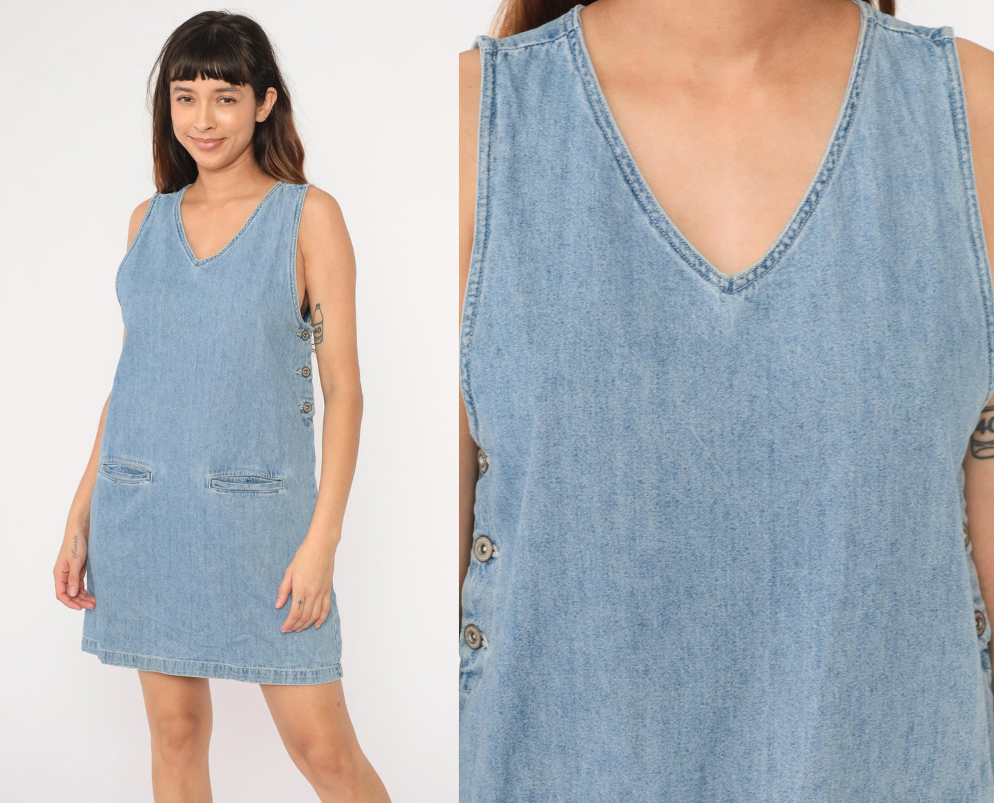 Y2K Faded Glory Denim Jumper Dress Mini Blue Jean Pinafore Medium