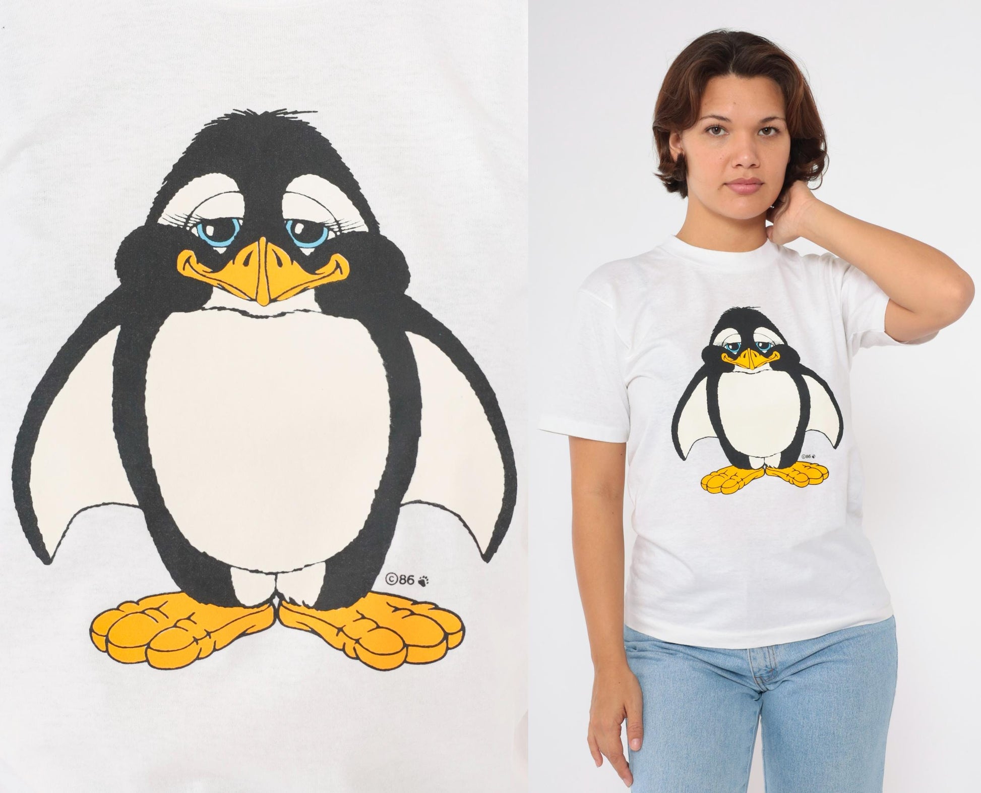 1986 Penguin Graphic T-Shirt "This Penguin Far Exceeds the Average" White Crewneck Small