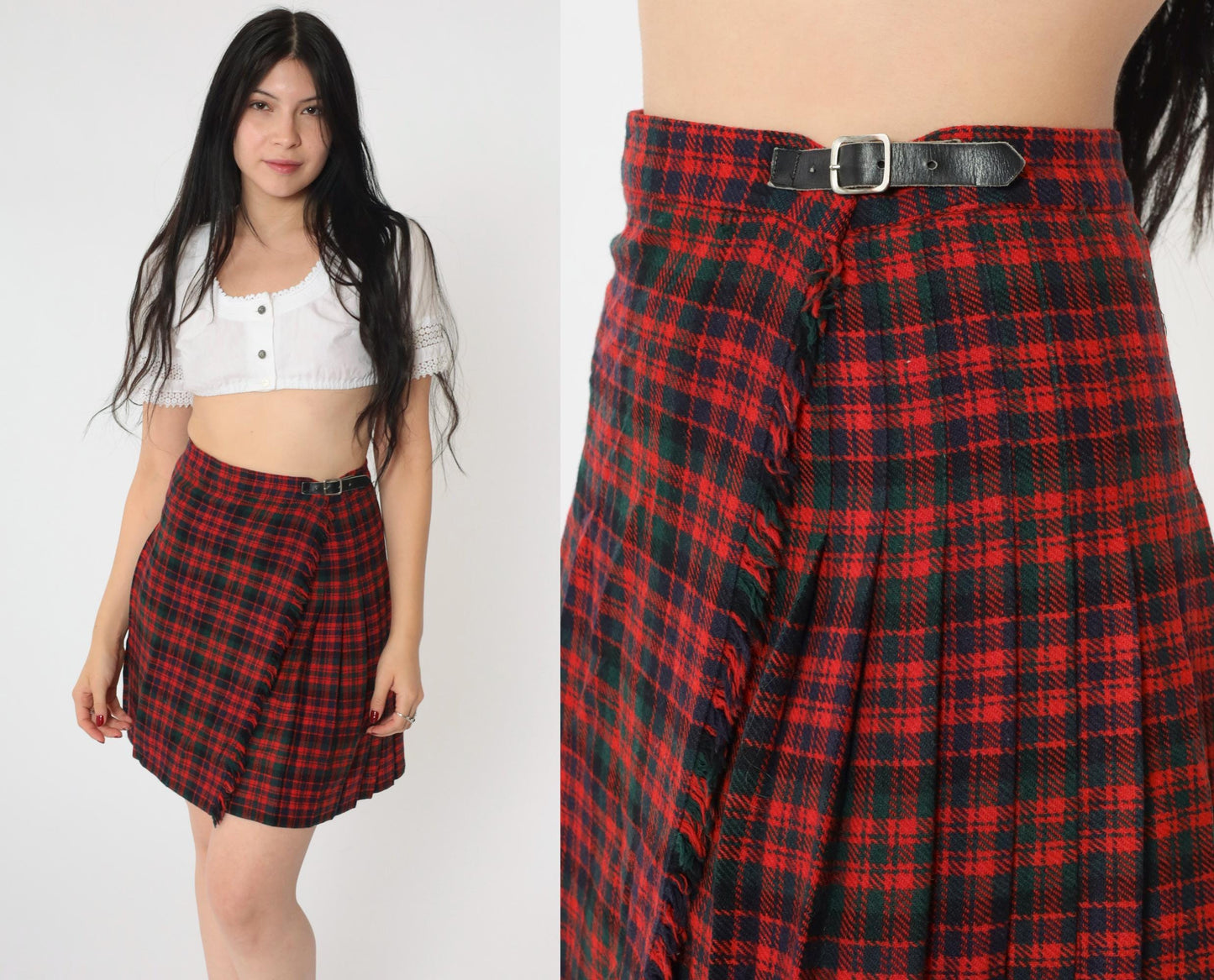 70s Glenconner Plaid Wool Mini Skirt High Waist Pleated Small