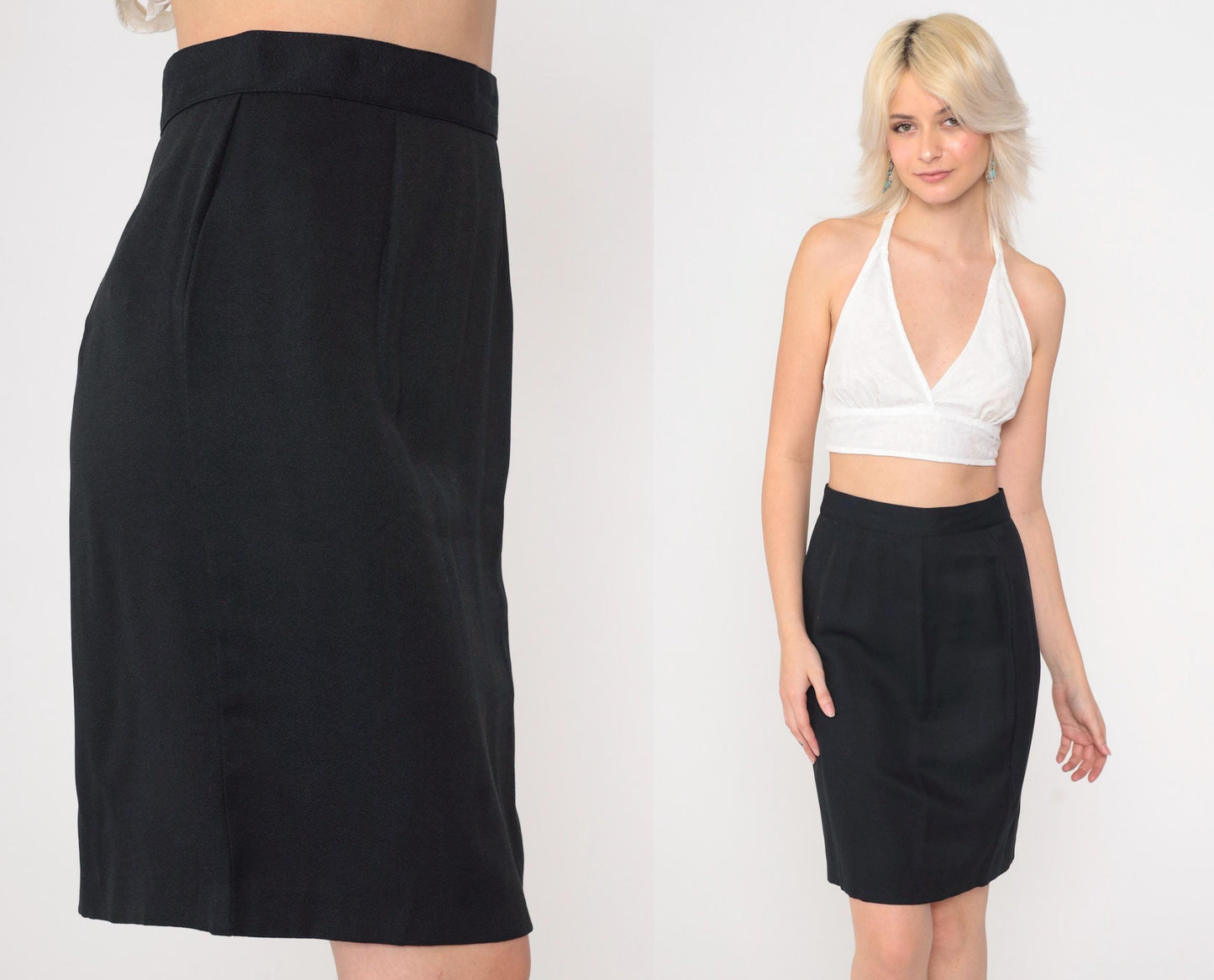 90s Black Mini Pencil Skirt High Waist Small 6