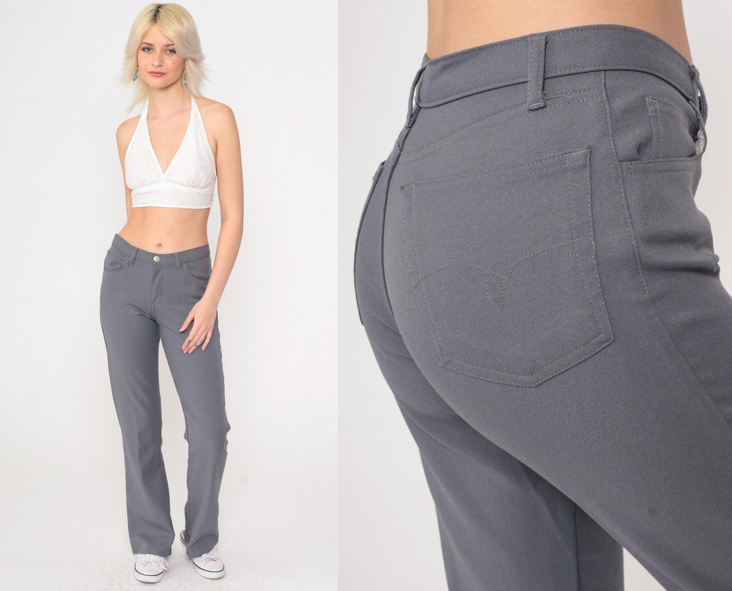 90s Paris Blues Grey Flared Pants Bell Bottom Mid Rise Small 5