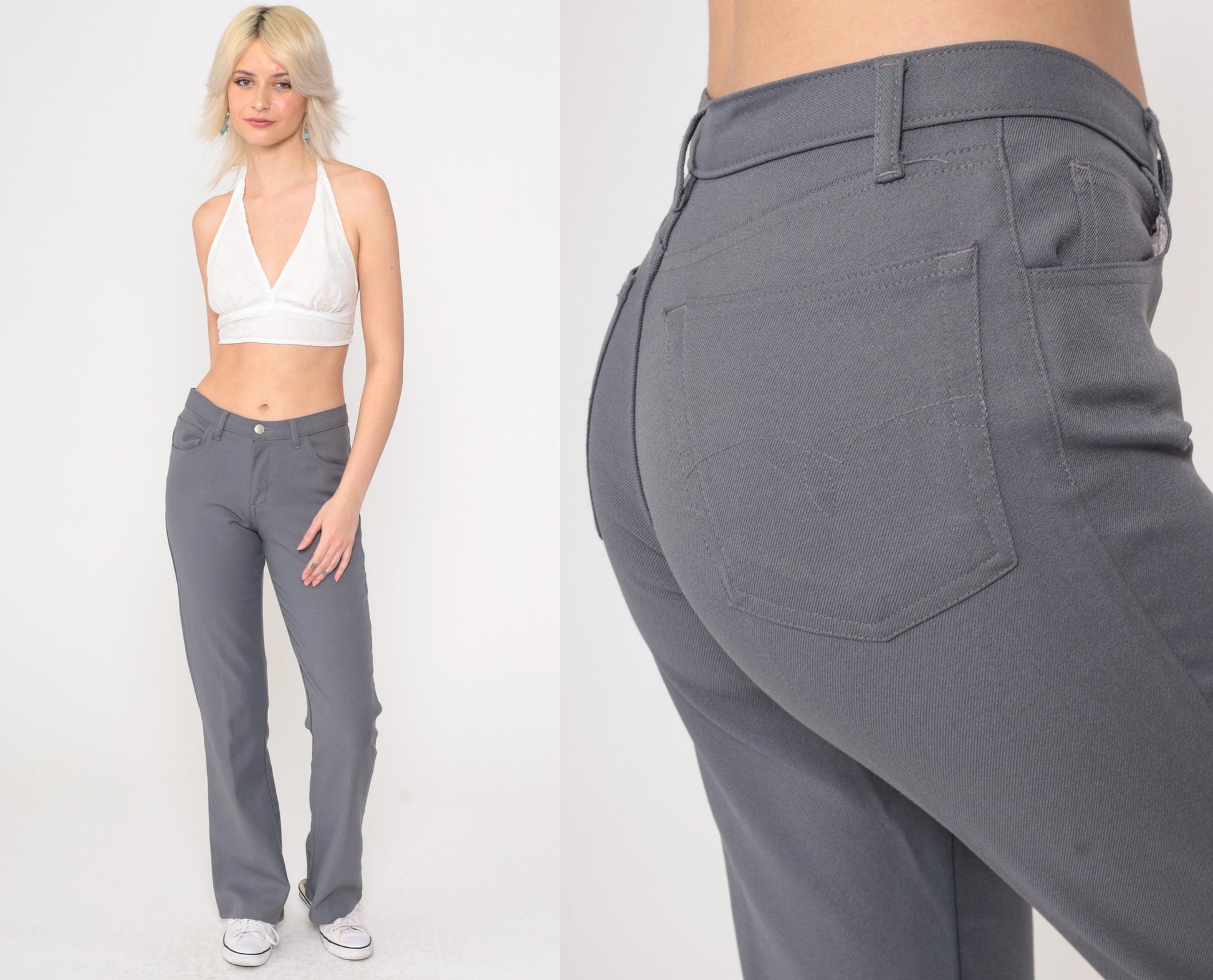 90s Paris Blues Grey Flared Pants Bell Bottom Mid Rise Small 5