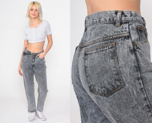 90s Hunt Club Acid Wash High-Waist Jeans Ankle Zip Grey Denim Small