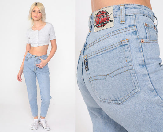 90s High Waisted Tapered Ankle Jeans Blue Denim Small