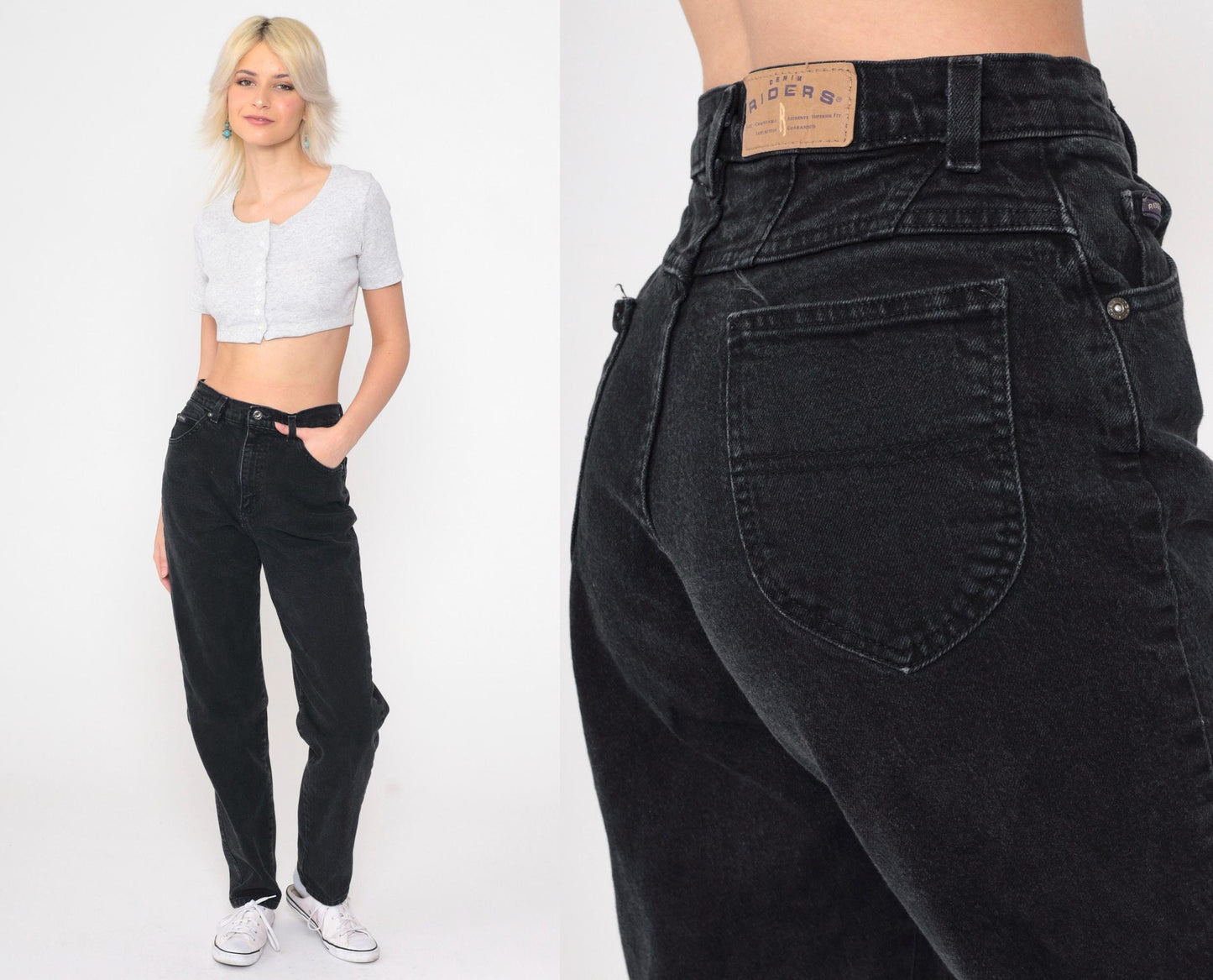 90s Riders Black High Rise Tapered Jeans Cotton Denim Small 6