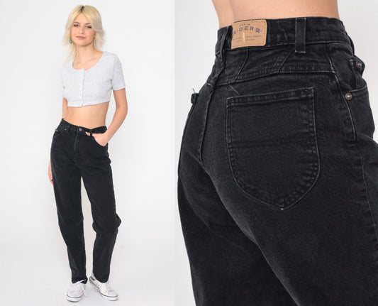 90s Riders Black High Rise Tapered Jeans Cotton Denim Small 6