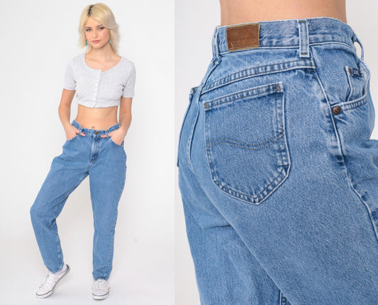 90s Lee High Waist Tapered Jeans Blue Denim Medium