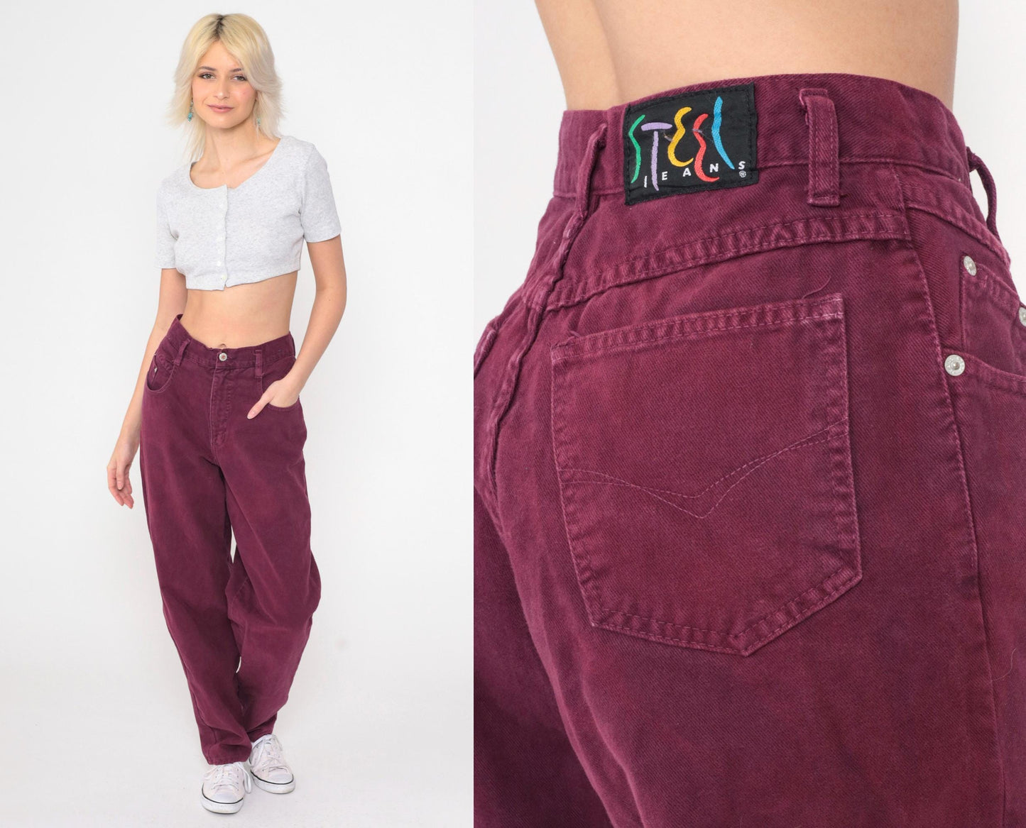 90s Steel Plum High-Waist Tapered Jeans Cotton Small