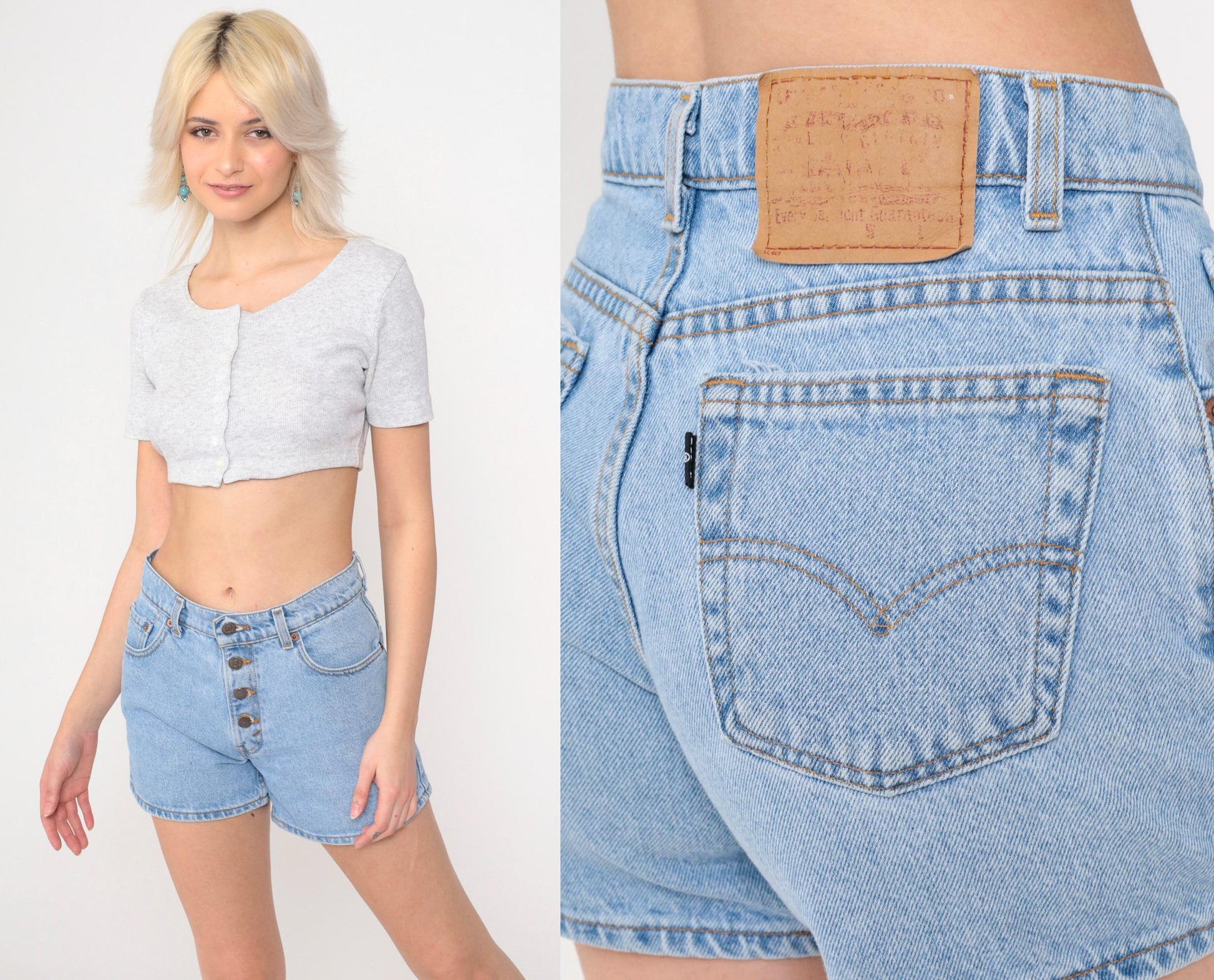 90s Levi's Blue Denim Shorts High Rise Button Fly Small