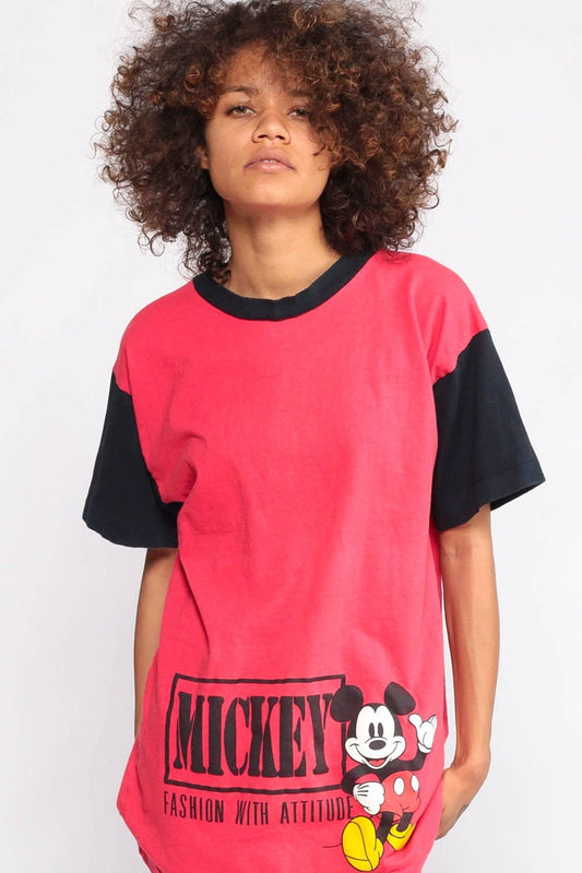 90s Mickey Mouse Fashion with Attitude Disney Graphic T-Shirt Red Medium