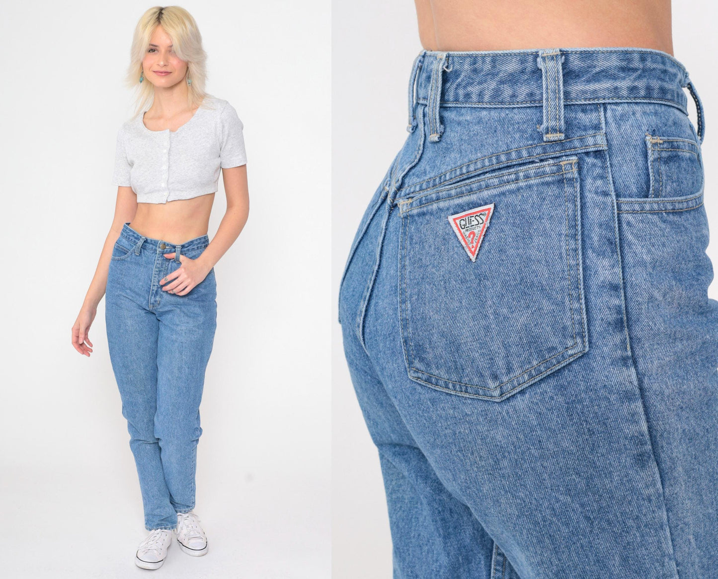90s Guess High Waisted Tapered Jeans Blue Denim Small S