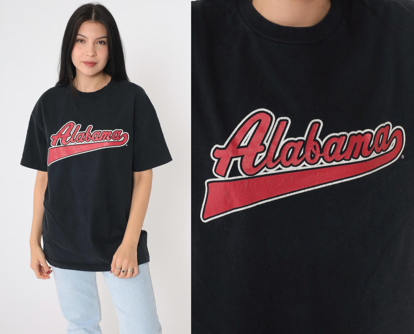 Y2K Alabama Graphic T-Shirt Black Cotton Tee Large L