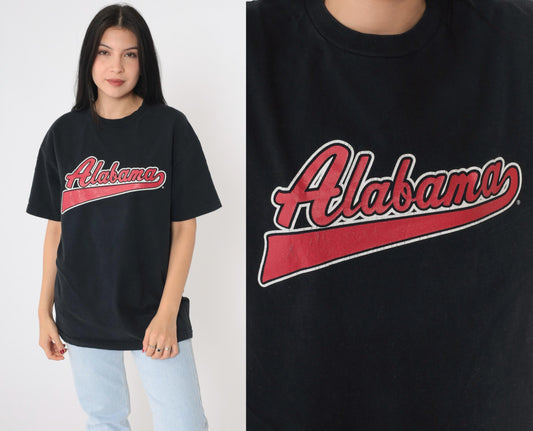 Y2K Alabama Graphic T-Shirt Black Cotton Tee Large L