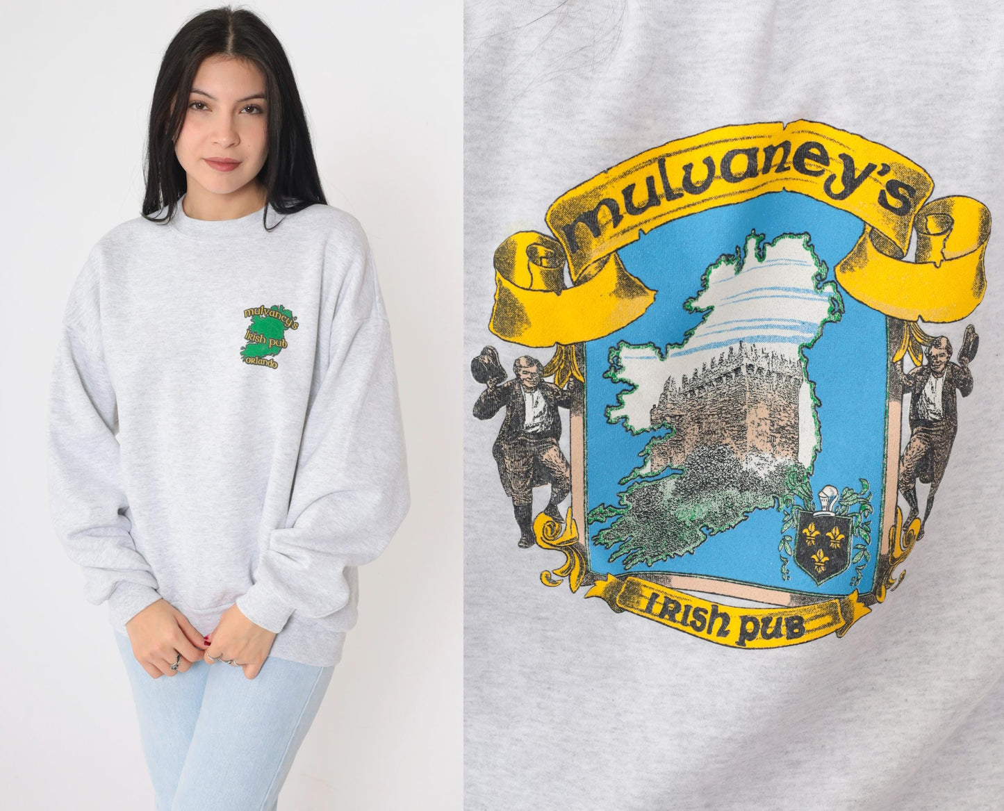 90s Mulvaney's Irish Pub Sweatshirt Grey Graphic Crewneck Large