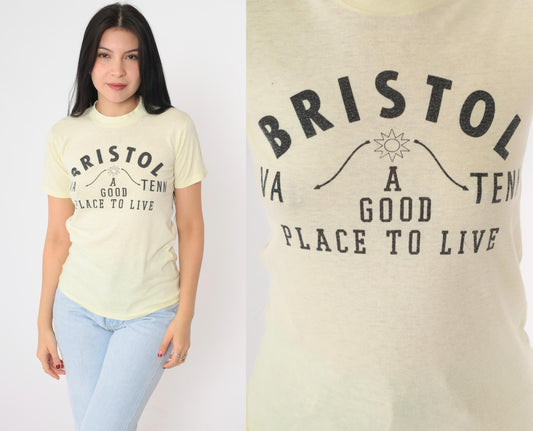 80s Bristol Virginia Tennessee A Good Place to Live Graphic Tee Yellow Extra Small