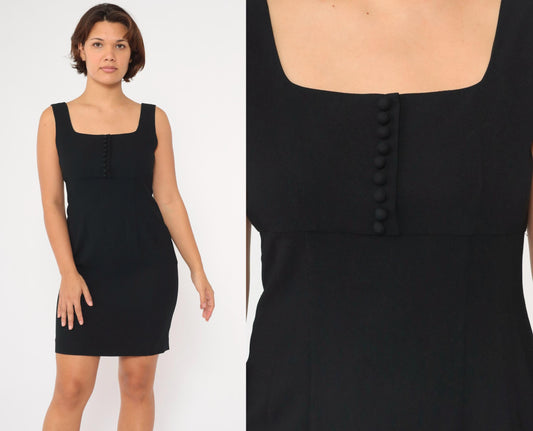 90s Liz Claiborne Black Mini Dress Empire Waist Sleeveless Small