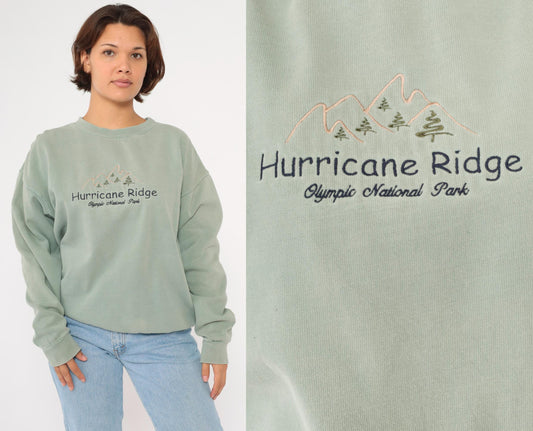 90s Olympic National Park Hurricane Ridge Sage Green Embroidered Sweatshirt Large