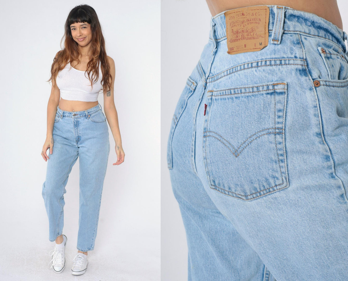 90s Levi's 550 High Waist Relaxed Tapered Jeans Light Wash Medium