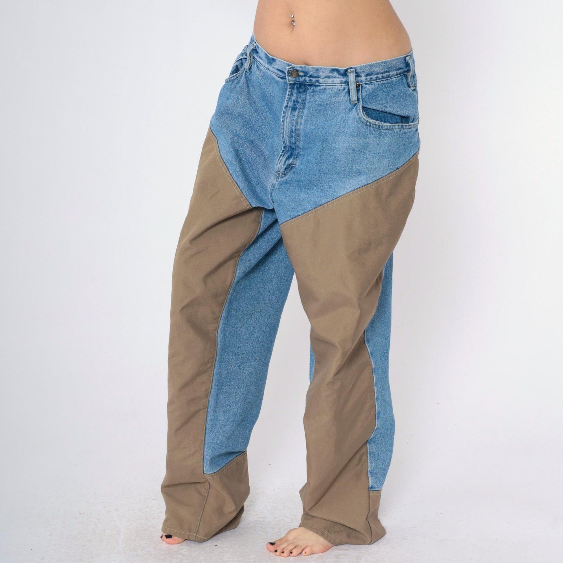 Y2K Columbia Tough Mother Two-Tone Chap Jeans High Waist Men's 40