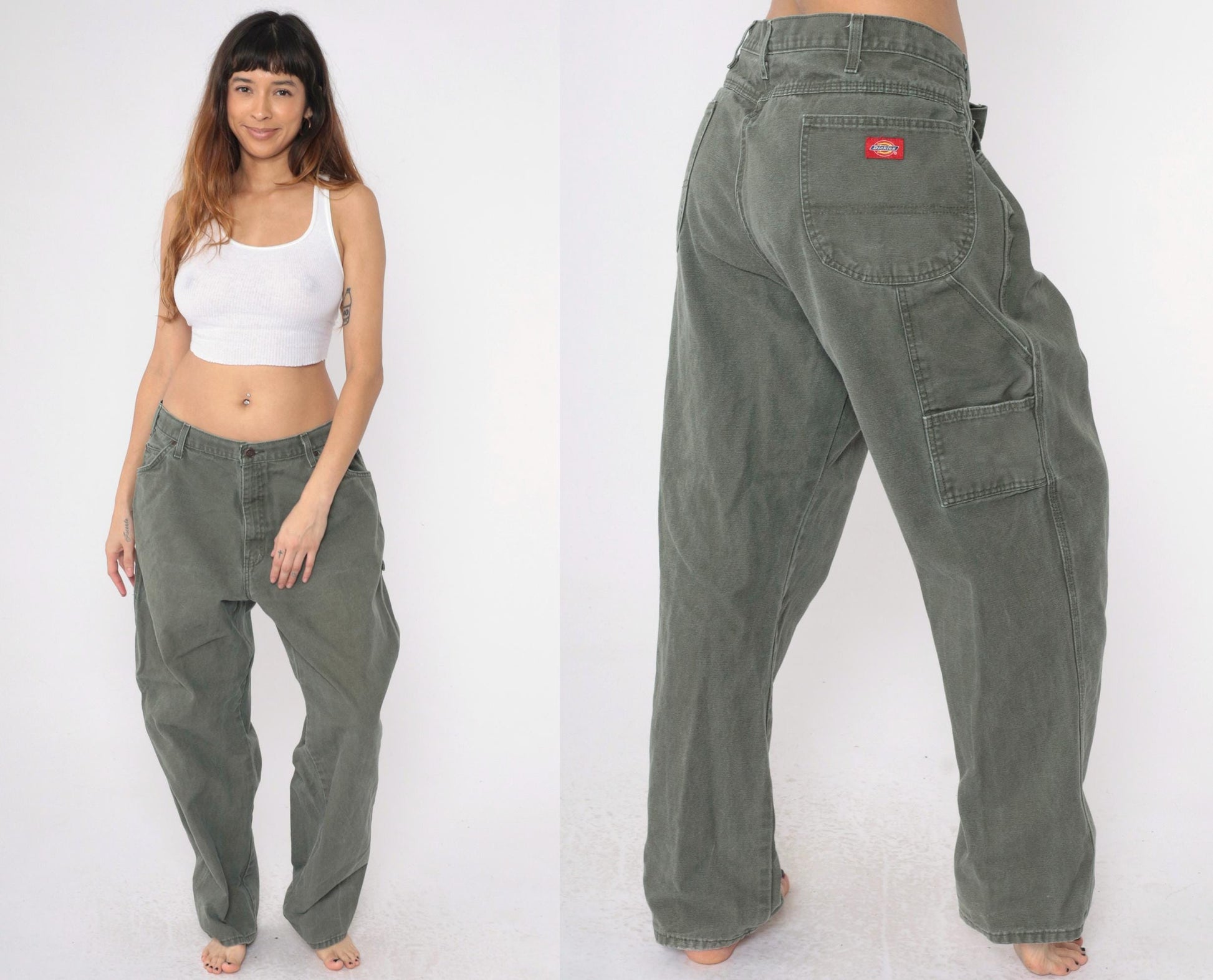 Y2K Dickies Olive Cargo Pants Hammer Loop Straight Leg Men's XL