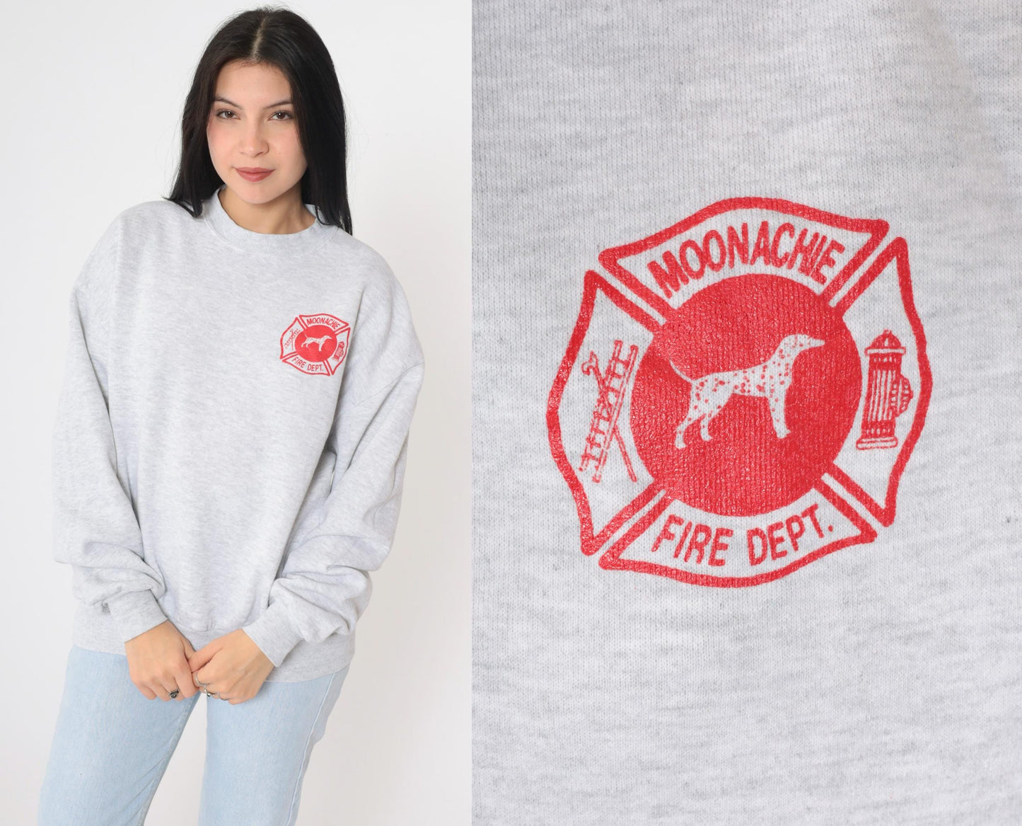 90s Moonachie Fire Department Sweatshirt New Jersey Firefighter Grey Extra Large XXL