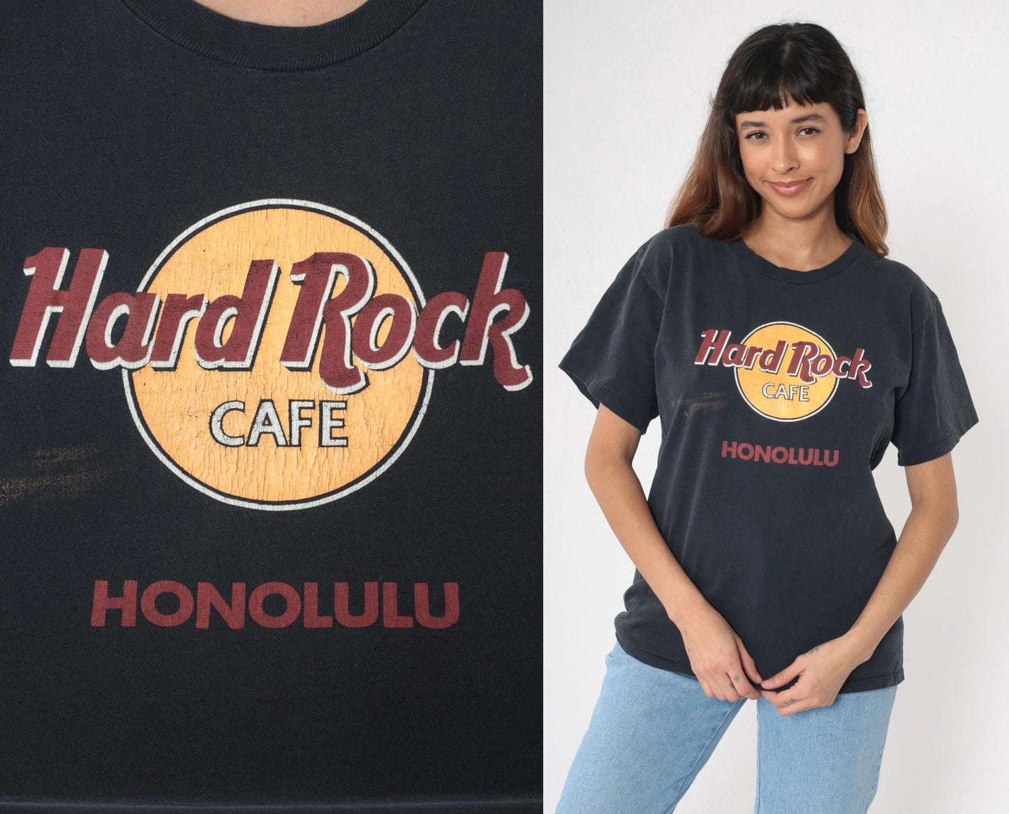 90s Hard Rock Cafe Honolulu Graphic T-Shirt Black Single Stitch Medium M