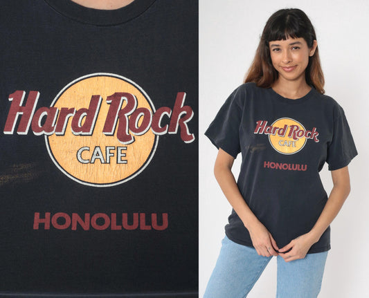90s Hard Rock Cafe Honolulu Graphic T-Shirt Black Single Stitch Medium M
