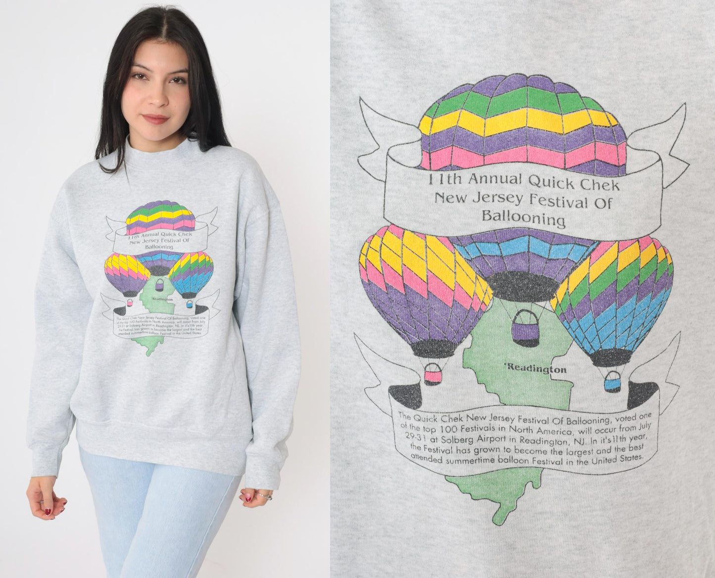90s Hot Air Balloon Festival New Jersey Sweatshirt Grey Fruit of the Loom Large