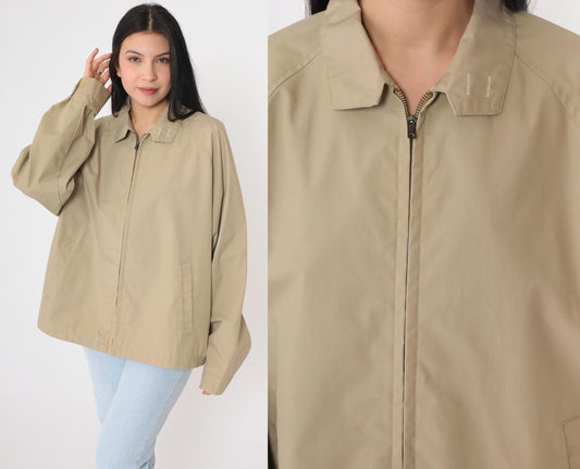 80s Khaki Windbreaker Jacket Zip Up Raglan Sleeve Men's Extra Large XL