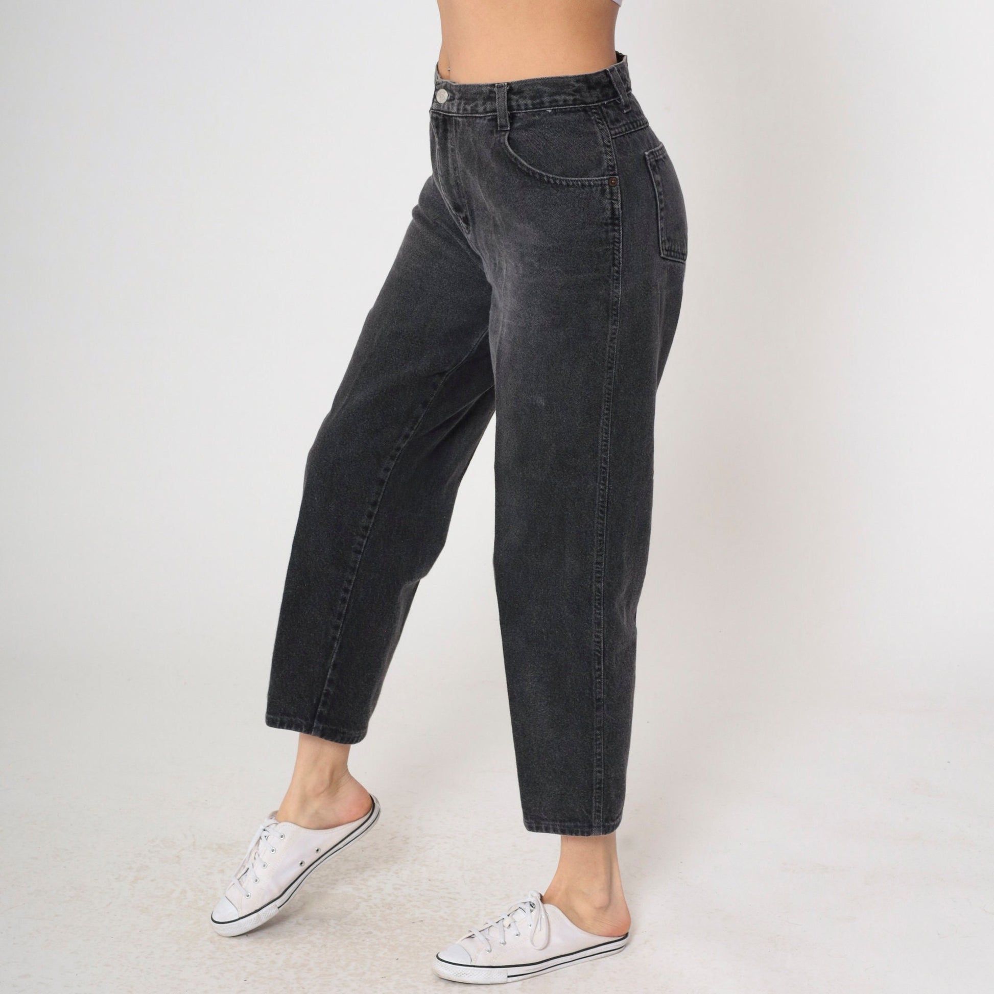 90s Gitano Black Denim High-Rise Tapered Mom Jeans Medium 31