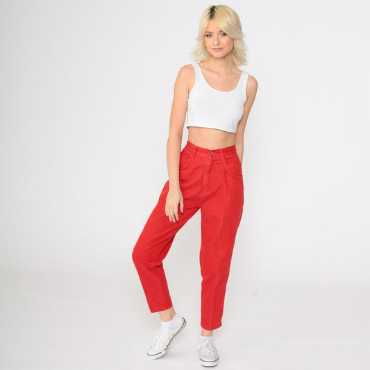 90s Gitano High-Rise Tapered Mom Jeans Red Denim Cropped Extra Small XS