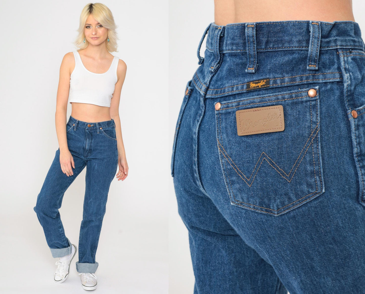 90s Wrangler Straight Leg High Rise Jeans Blue Denim Men's 29x36