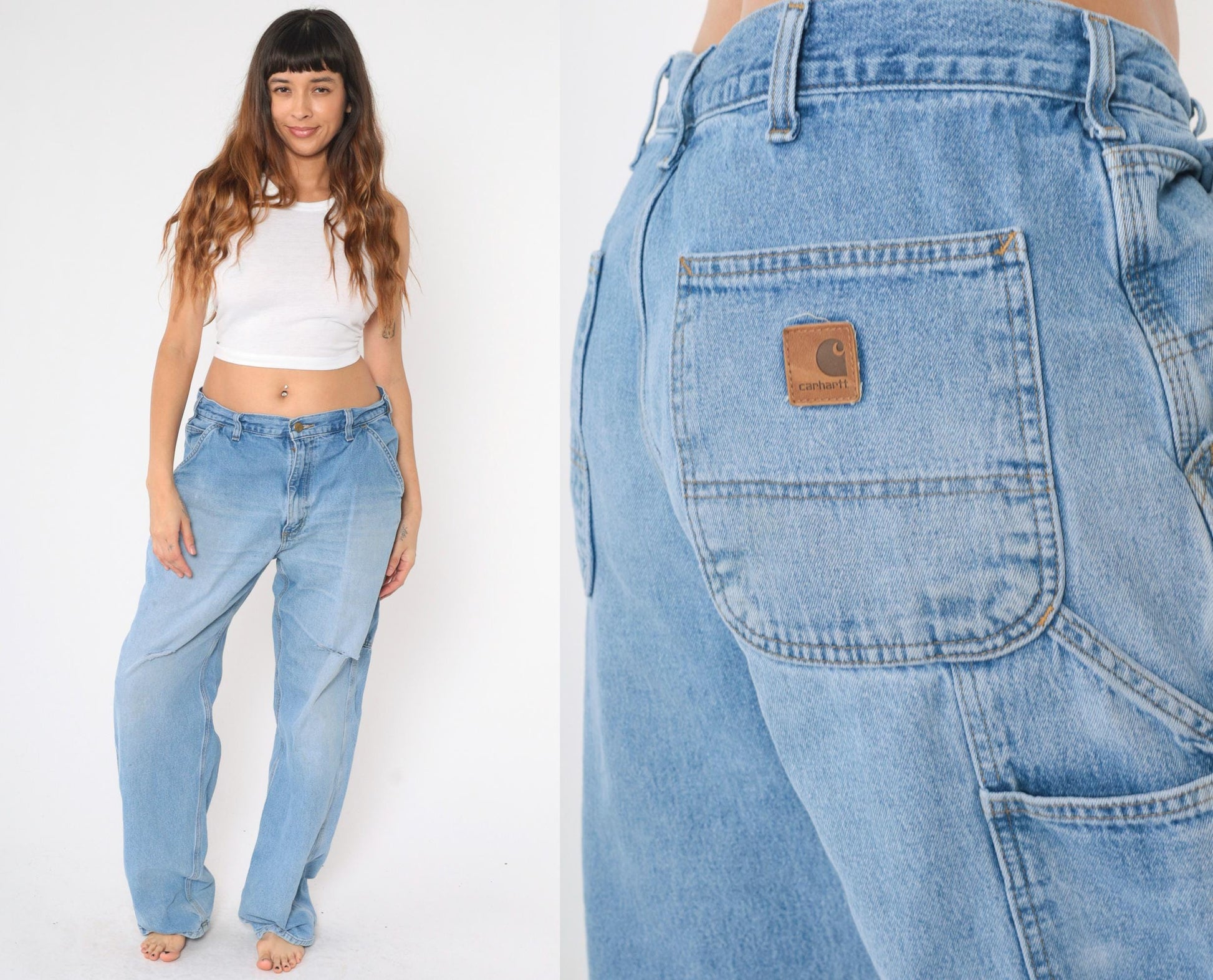 Y2K Carhartt Carpenter Jeans Ripped Blue Denim High Waisted 36x34