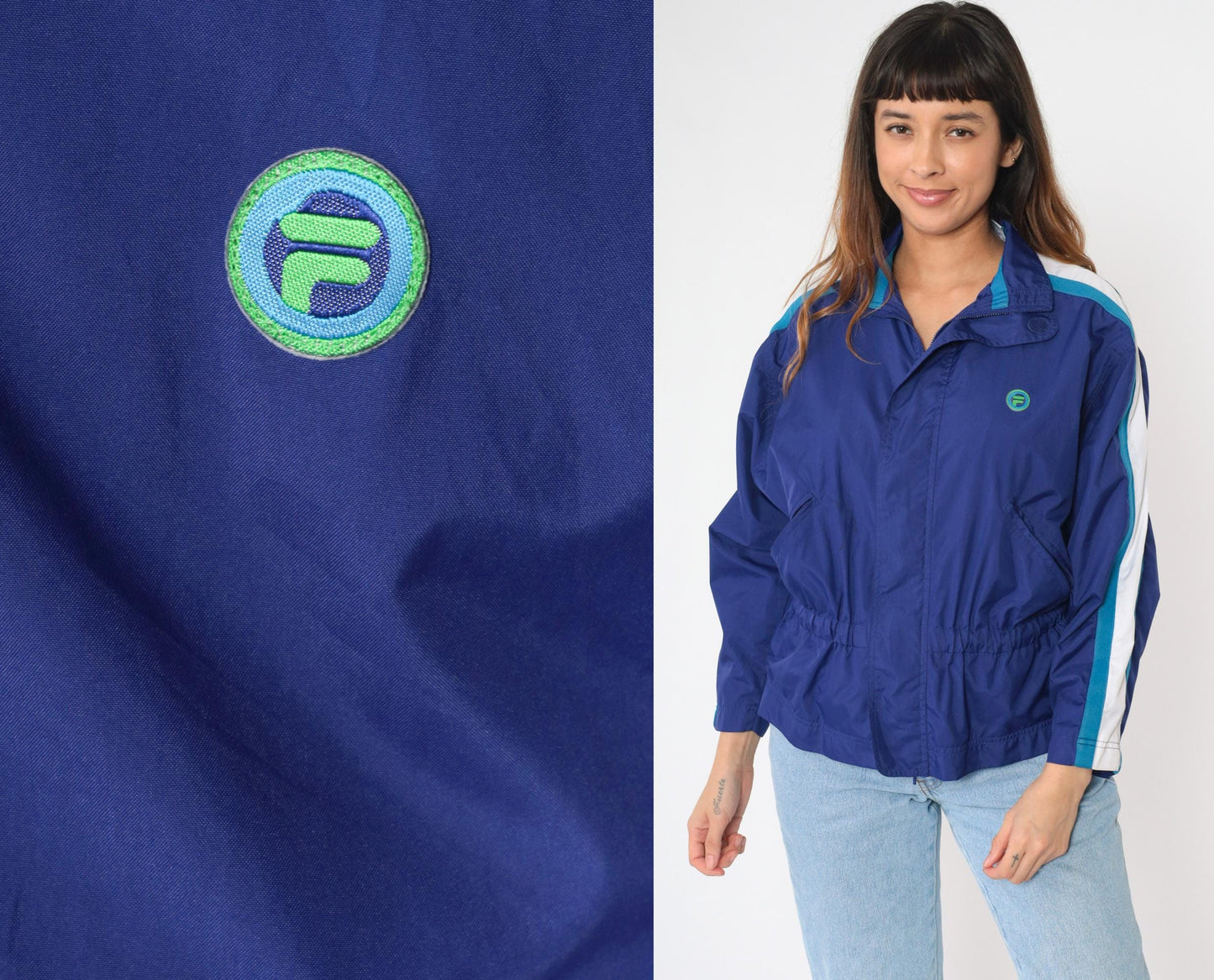 Y2K Fila Blue Striped Windbreaker Jacket Zip-Up Small S