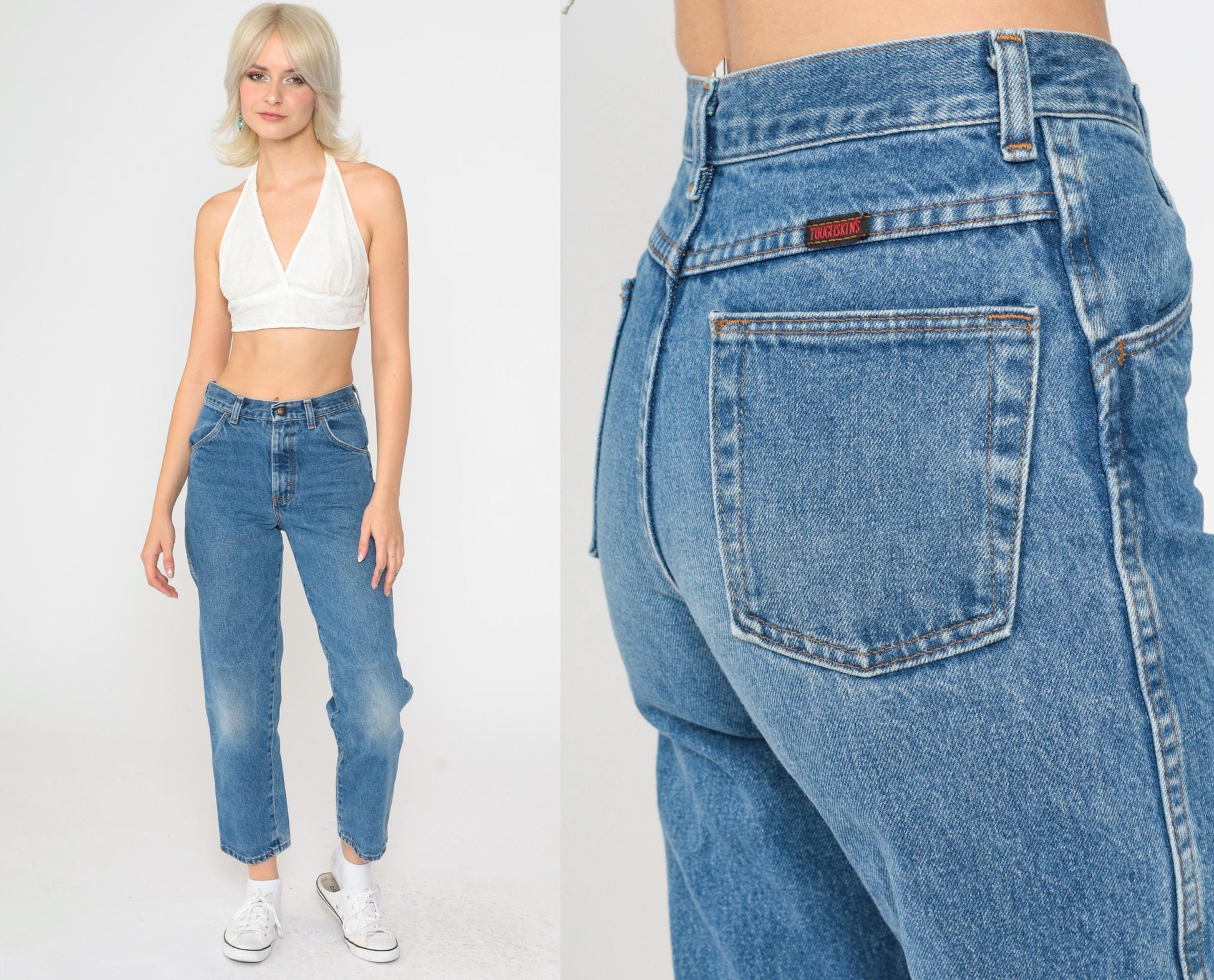 90s Toughskins High Rise Straight Leg Jeans Faded Blue Ankle XS