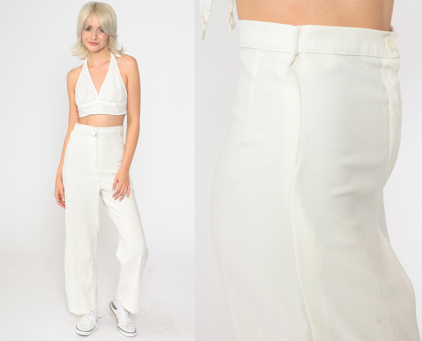 80s White High-Waisted Straight Leg Trousers Youth XS
