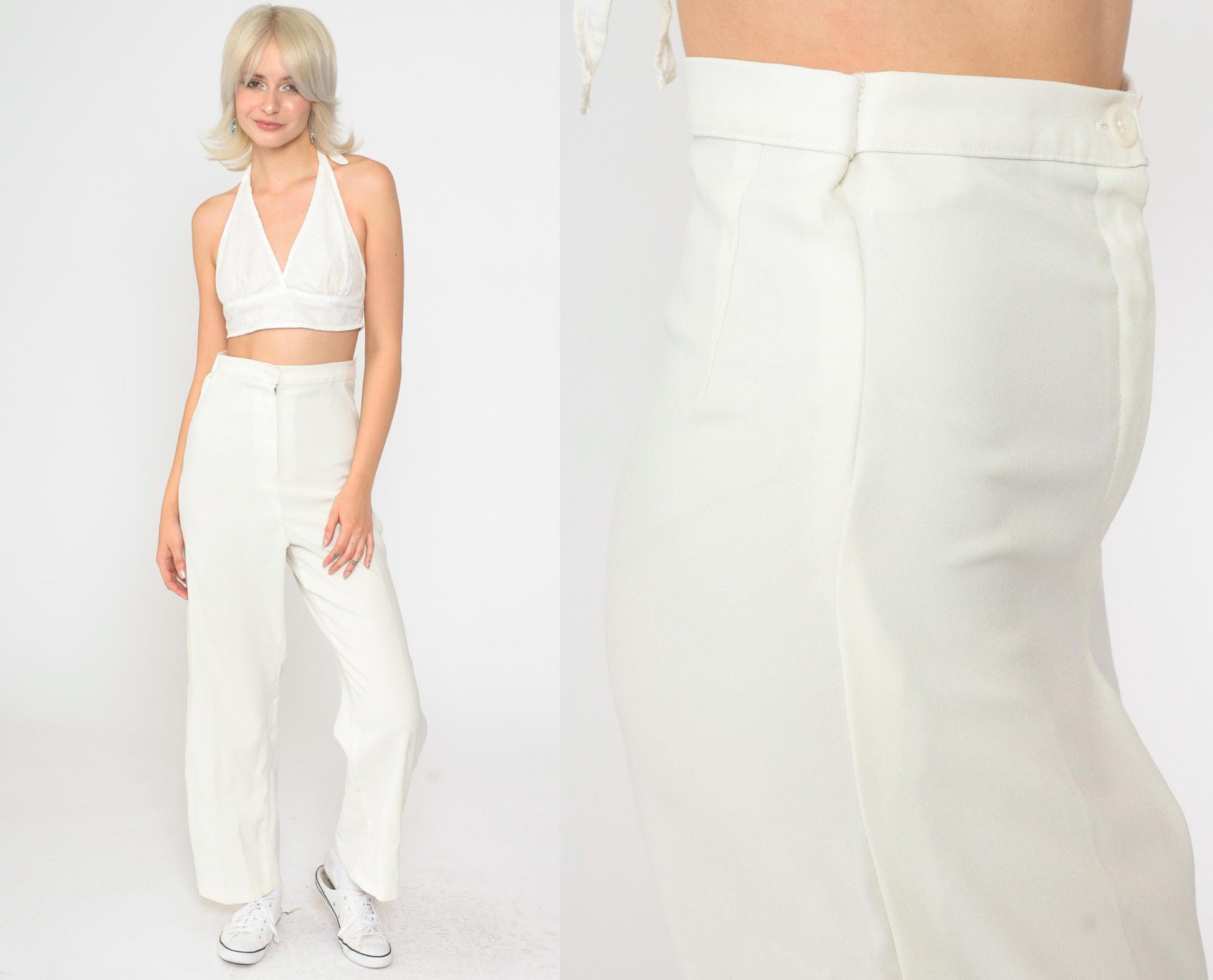 80s White High-Waisted Straight Leg Trousers Youth XS