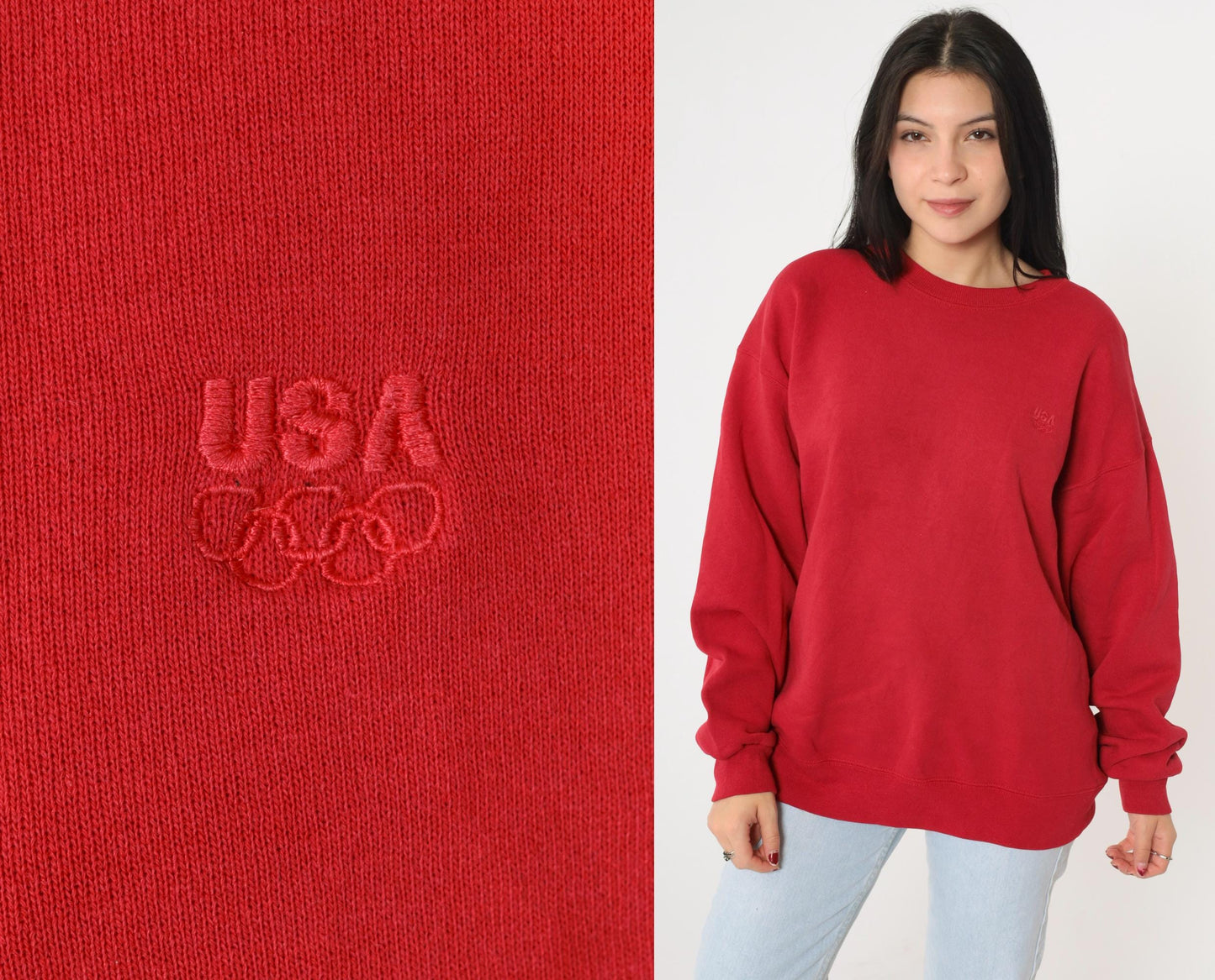 90s USA Olympics Committee Crewneck Sweatshirt Red Extra Large XL