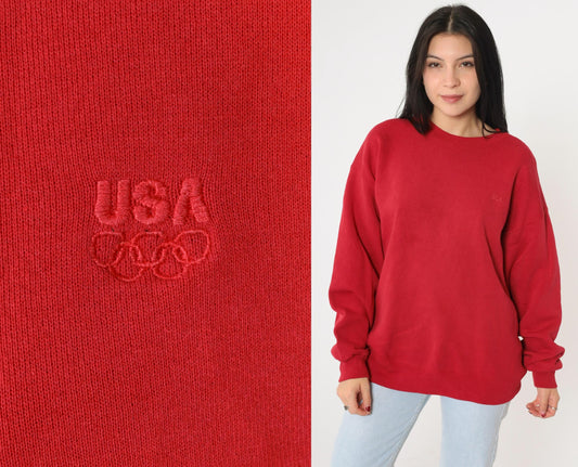 90s USA Olympics Committee Crewneck Sweatshirt Red Extra Large XL
