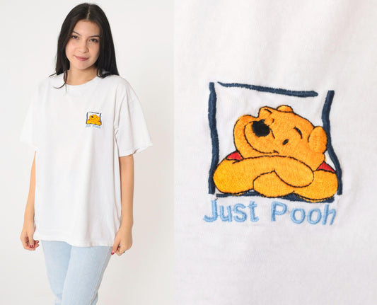 90s Winnie the Pooh Just Pooh Disney Graphic T-Shirt White Cotton Large