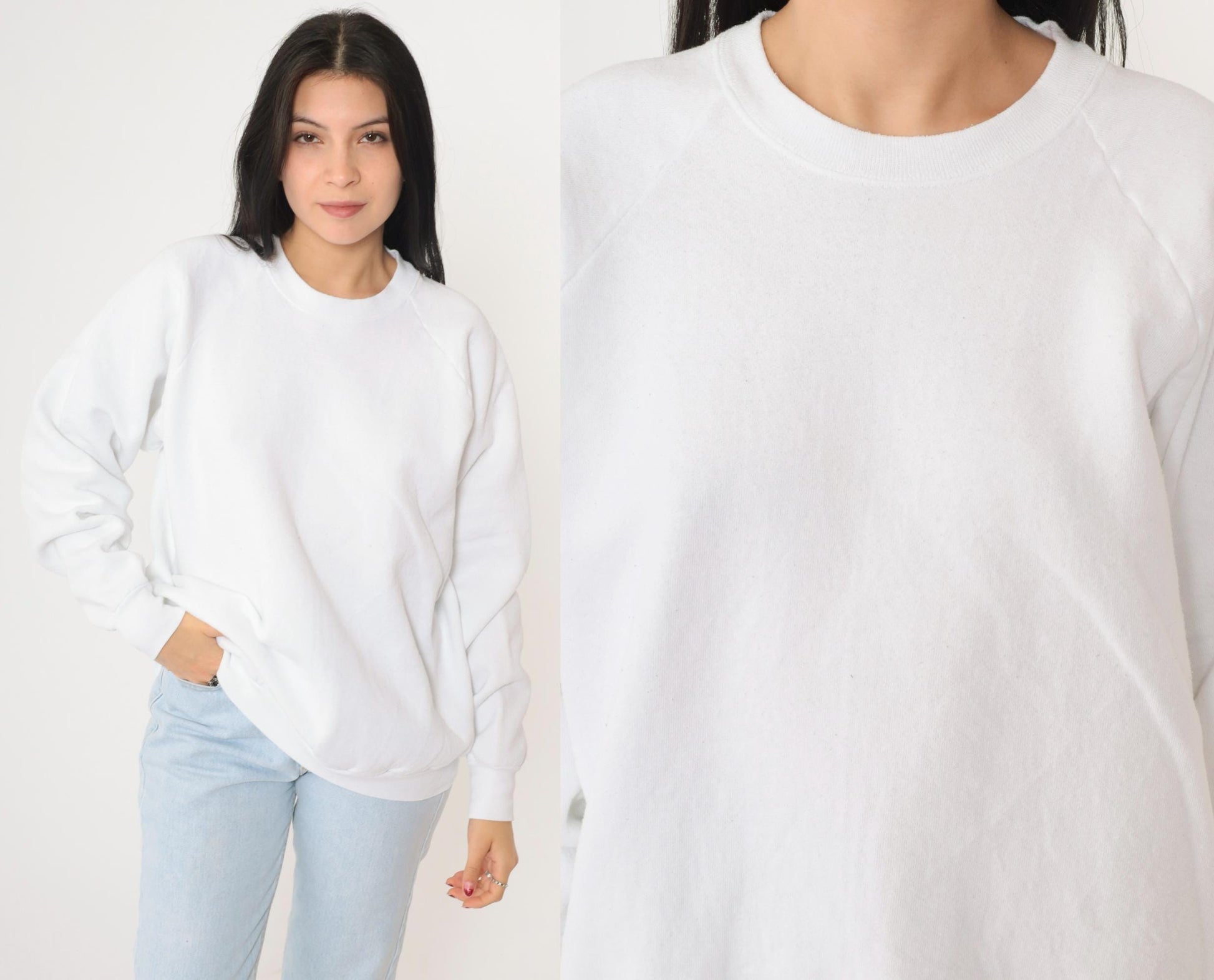 90s Fruit of the Loom White Raglan Sweatshirt Crewneck Pullover Extra Large XL