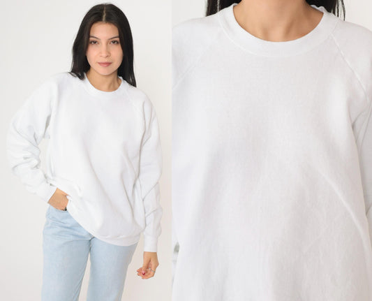 90s Fruit of the Loom White Raglan Sweatshirt Crewneck Pullover Extra Large XL