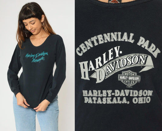 Y2K Harley Davidson Centennial Park Long Sleeve Tee Black Medium M