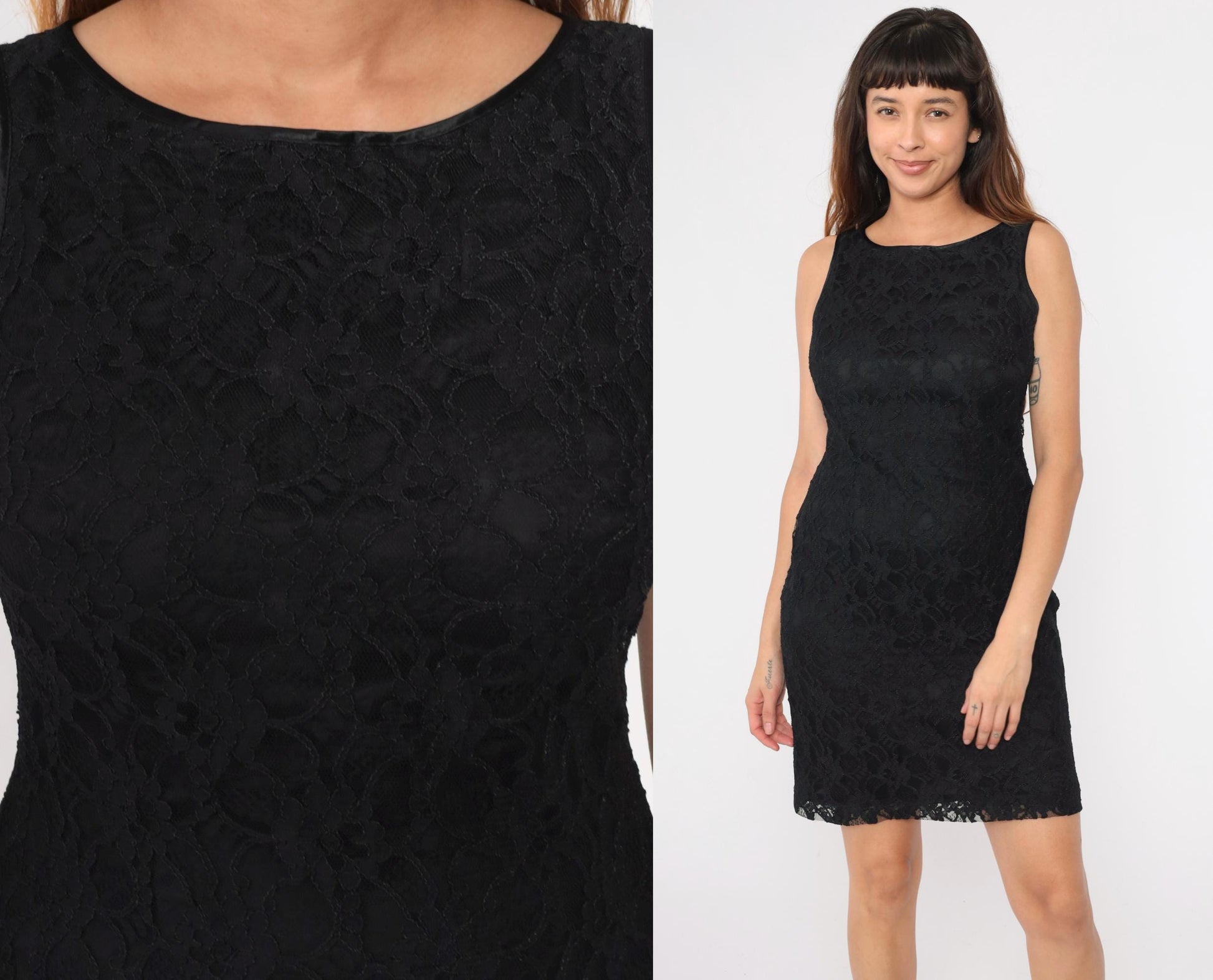 90s Talbots Black Lace Mini Sheath Dress Sleeveless Medium 8