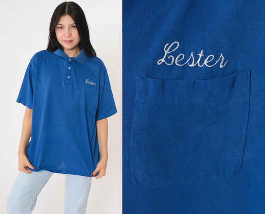 90s C&S Permit Service Lester Embroidered Polo Shirt Blue Extra Large XL