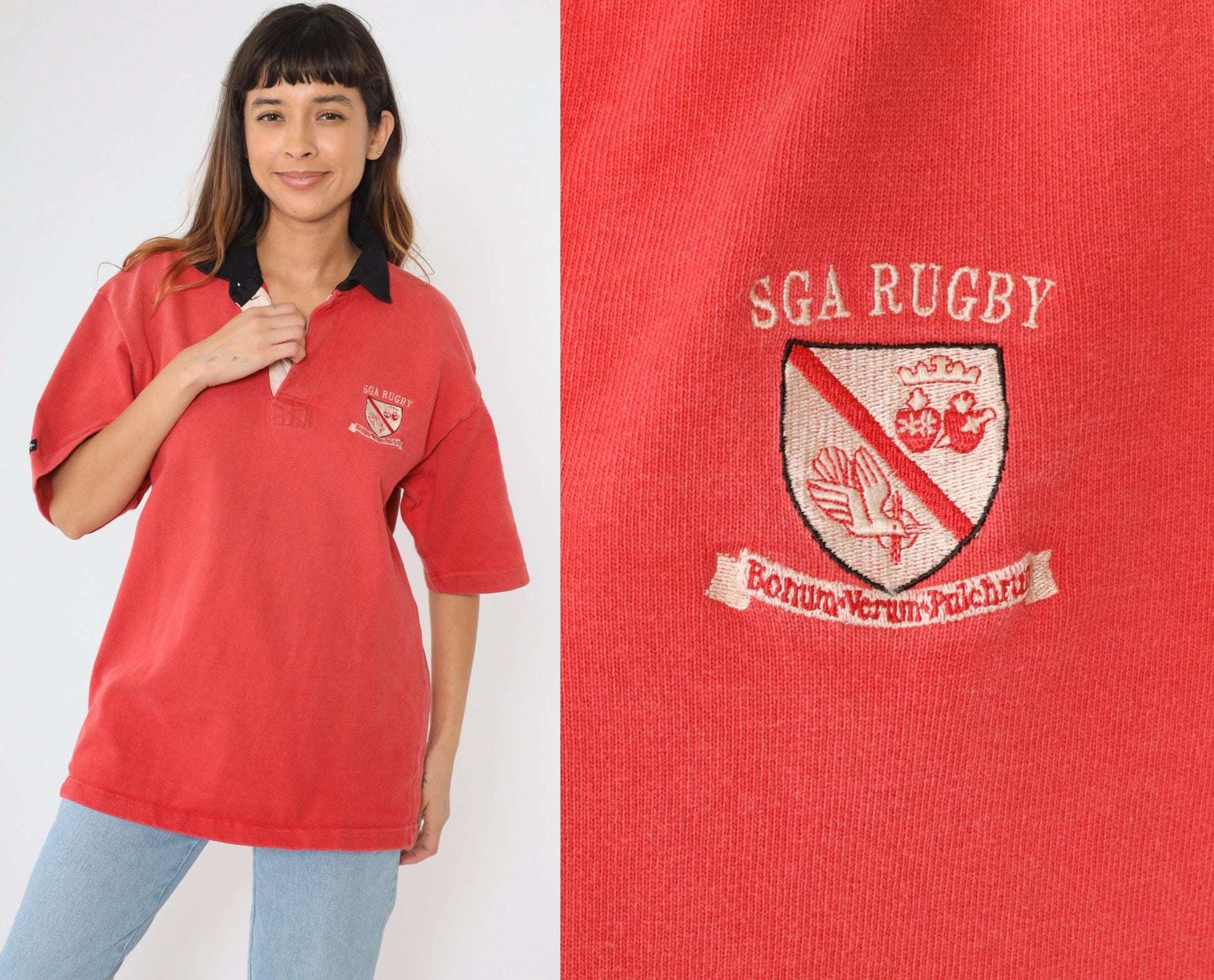 Y2K Barbarian Rugby Shirt SGA Crest Red Cotton Polo Large L